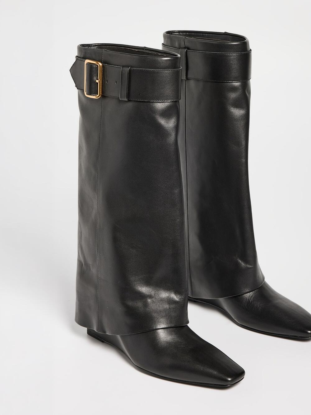 SIMKHAI Freyja Belted Fold Over Leather Boots Black Size 9 New $745